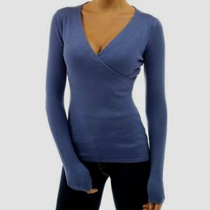 Pattyboutik V-Neck Faux-Wrap Sweater Med